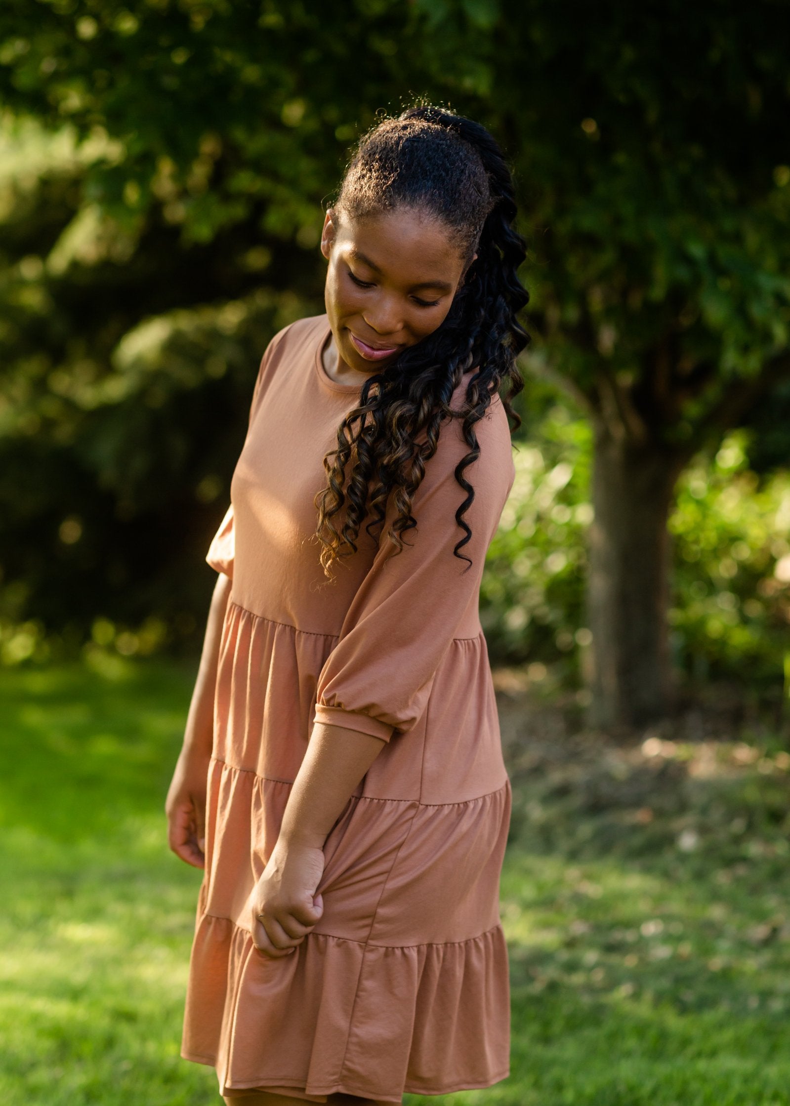 Dusty Rust Pillow Sleeve Midi Dress Dresses Tres Bien
