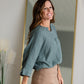 Dusty Sage Cinched Waist Dolman Sleeve Top Shirt VOY