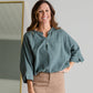 Dusty Sage Cinched Waist Dolman Sleeve Top Shirt VOY