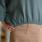 Dusty Sage Cinched Waist Dolman Sleeve Top Shirt VOY