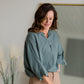 Dusty Sage Cinched Waist Dolman Sleeve Top Shirt VOY