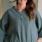 Dusty Sage Cinched Waist Dolman Sleeve Top Shirt VOY