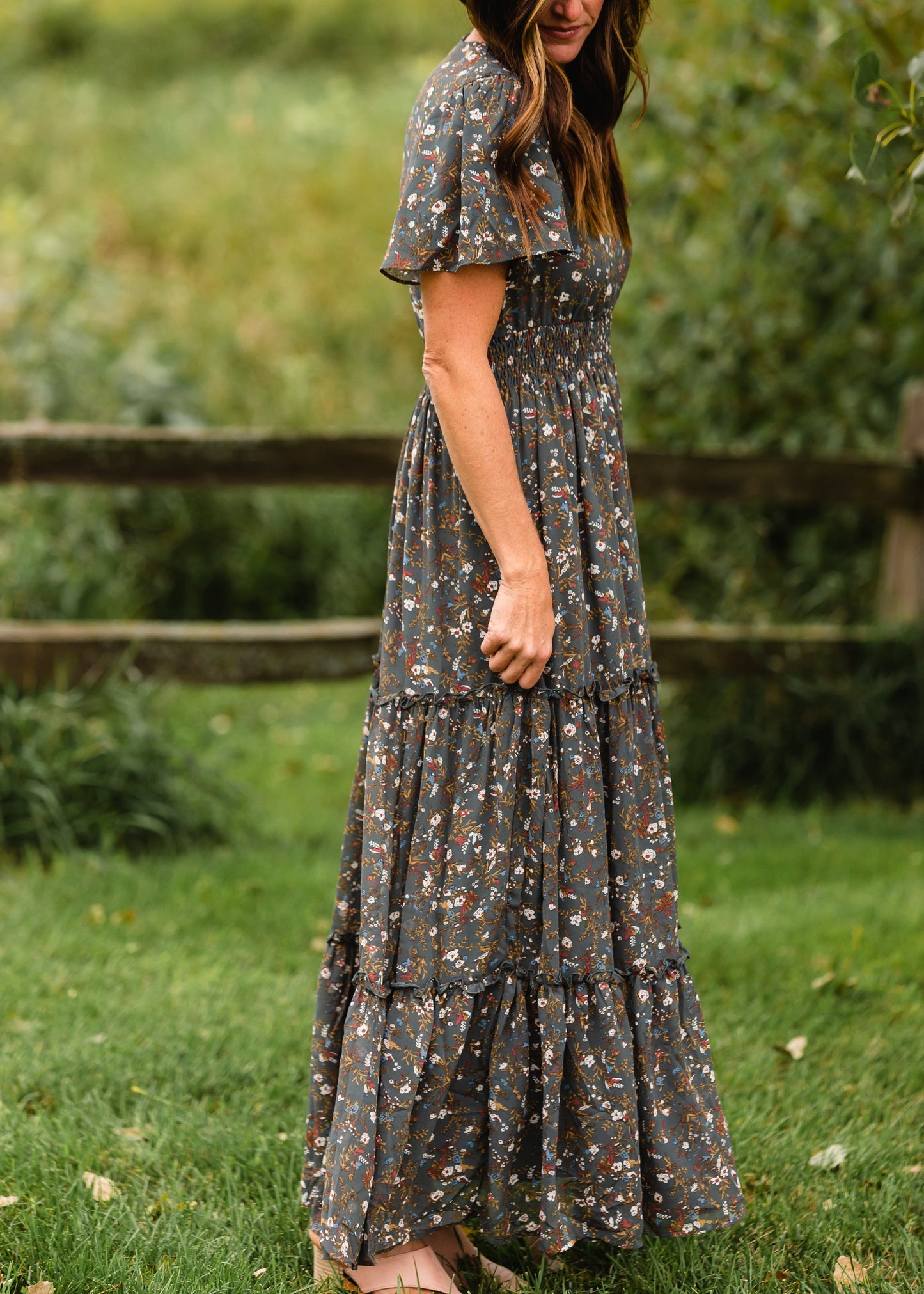 Eden Sage Floral Ruffle Sleeve Maxi Dress - FINAL SALE Dresses