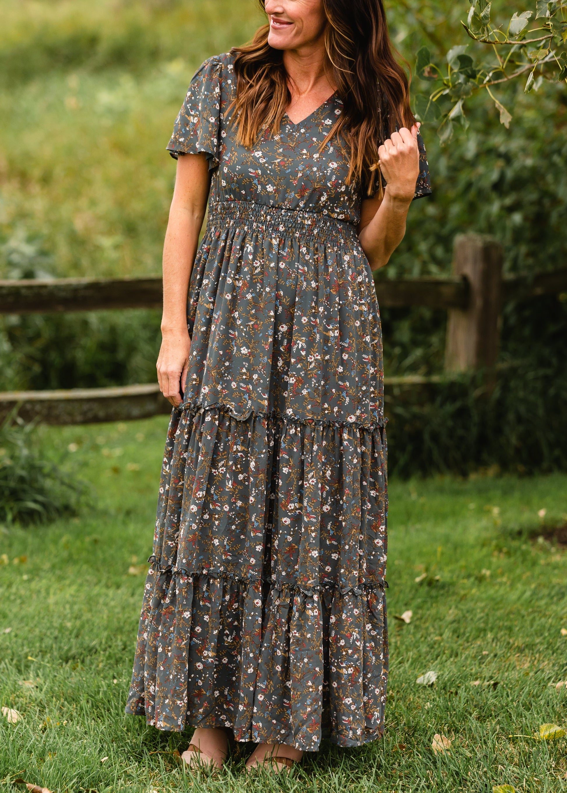 Eden Sage Floral Ruffle Sleeve Maxi Dress - FINAL SALE Dresses