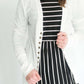 striped modest dress with elastic waist.