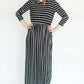 striped modest dress with elastic waist.