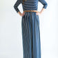 striped modest dress with elastic waist.