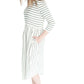 striped modest dress with elastic waist.