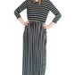striped modest dress with elastic waist.