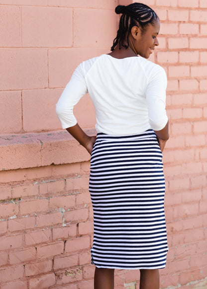 Elastic Waist Sailor Stripe Midi Skirt - FINAL SALE Skirts