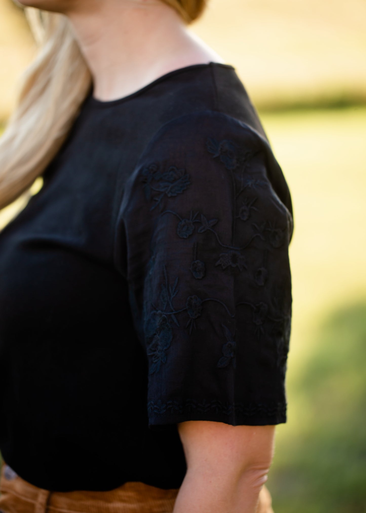The Elizabeth Embroidered Top is an Inherit Design and we've thought of all the details! There is a lining on the inside of this top so you can feel comfortable. The bell half sleeve has been graced with a feminine floral embroidered pattern and it is cut in a feminine fut. The fabric is light and elevated so you can wear this top anywhere!