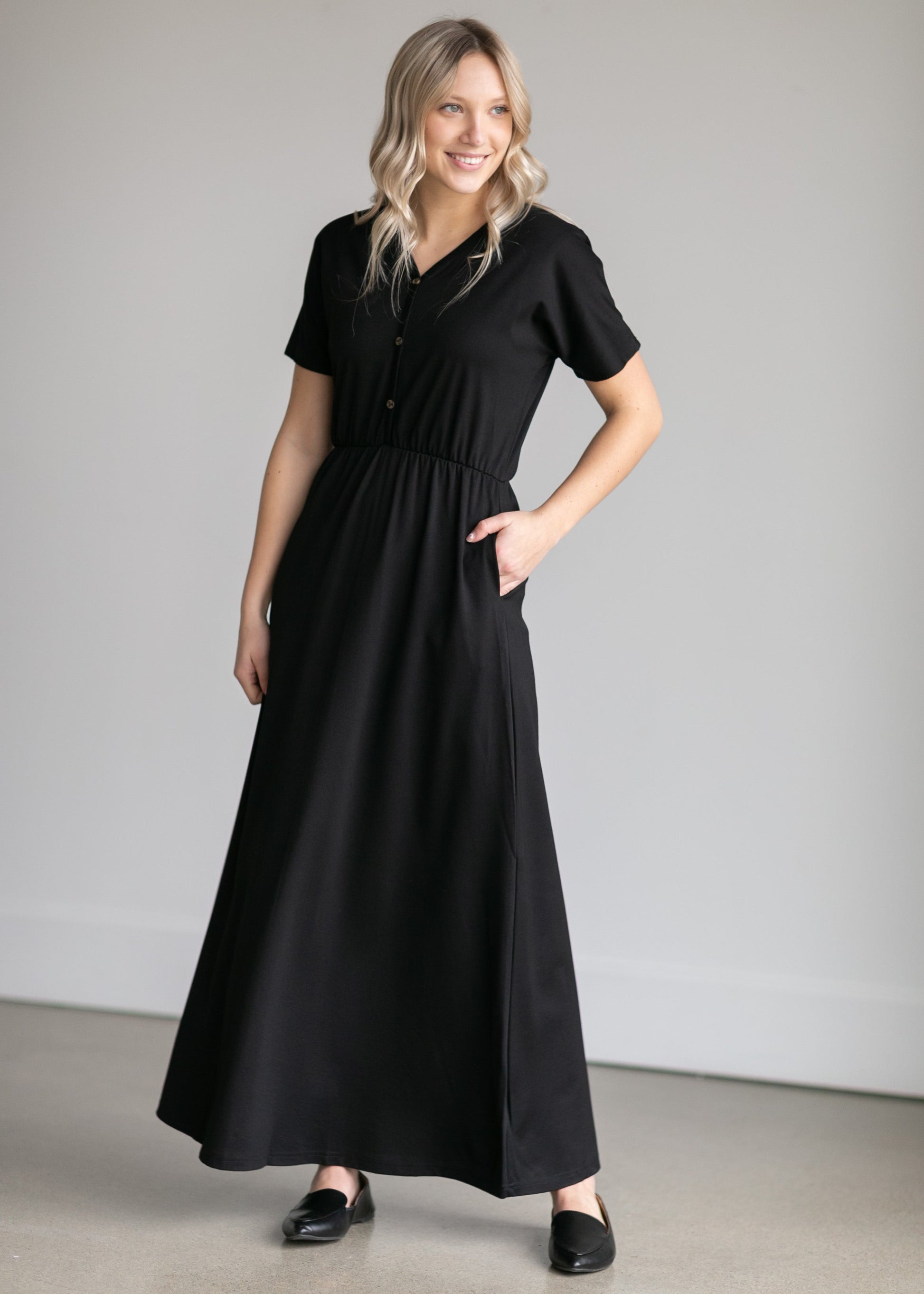 Ella Cinched Waist Maxi Dress Dresses Black / XS