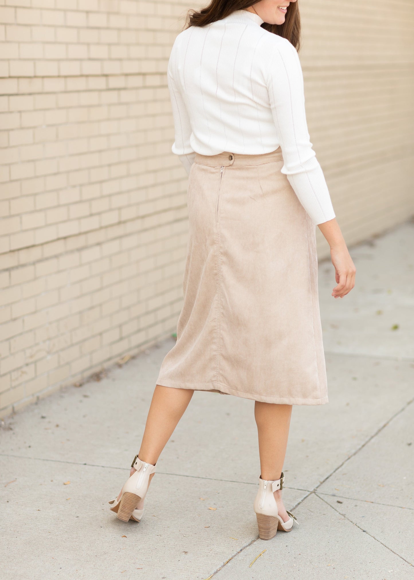 Ella Corduroy Kick Pleat Midi Skirt Skirts