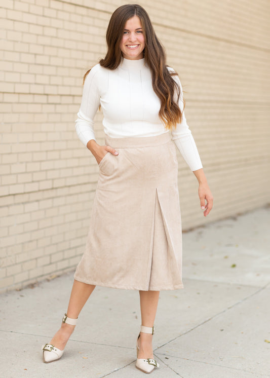 Ella Corduroy Kick Pleat Midi Skirt Skirts