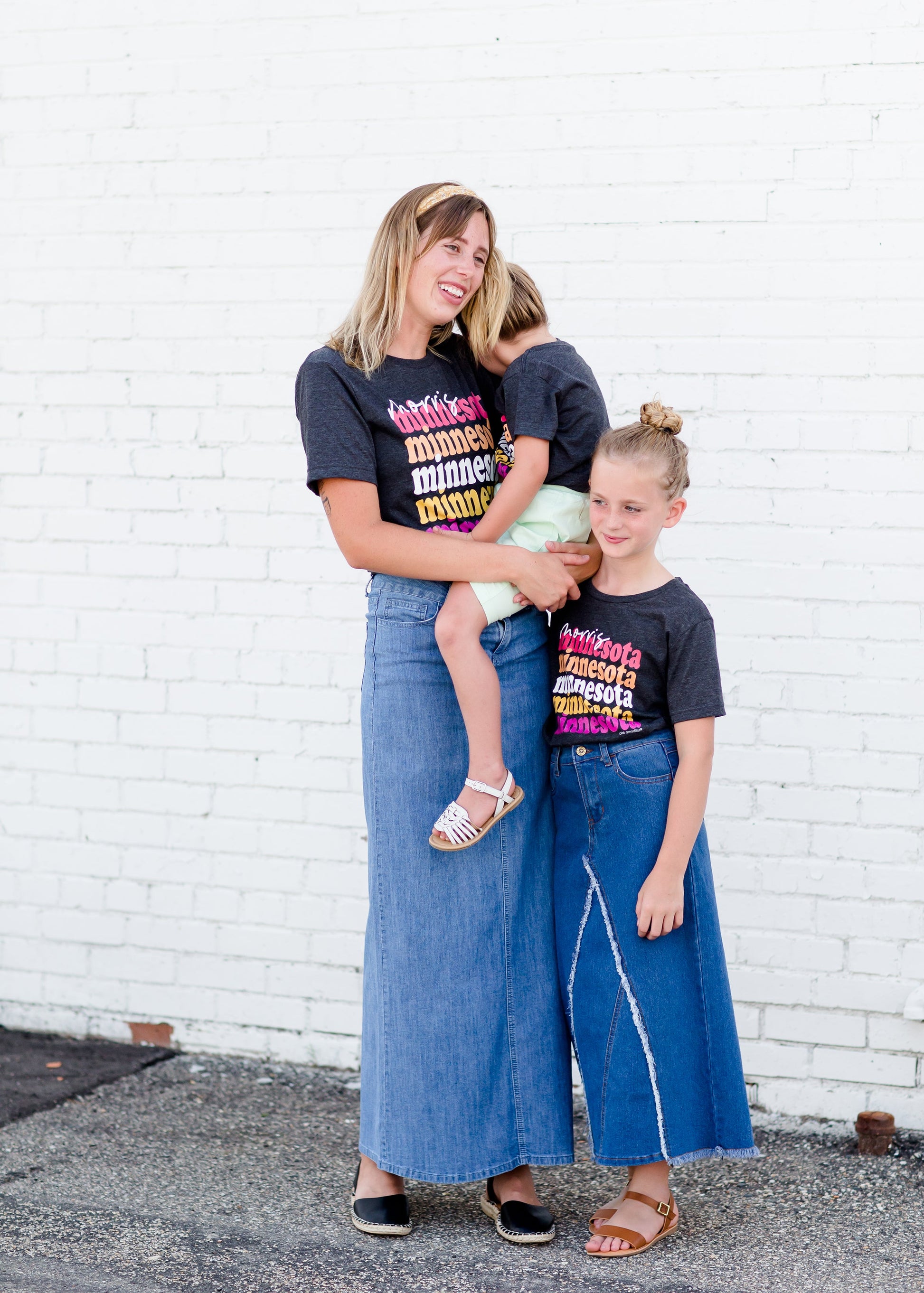 Women's modest long denim skirt with a slit in the back 