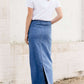 Women's modest long denim skirt with a slit in the back 