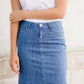 Women's modest long denim skirt with a slit in the back 