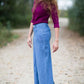 Women's modest long denim skirt with a slit in the back 