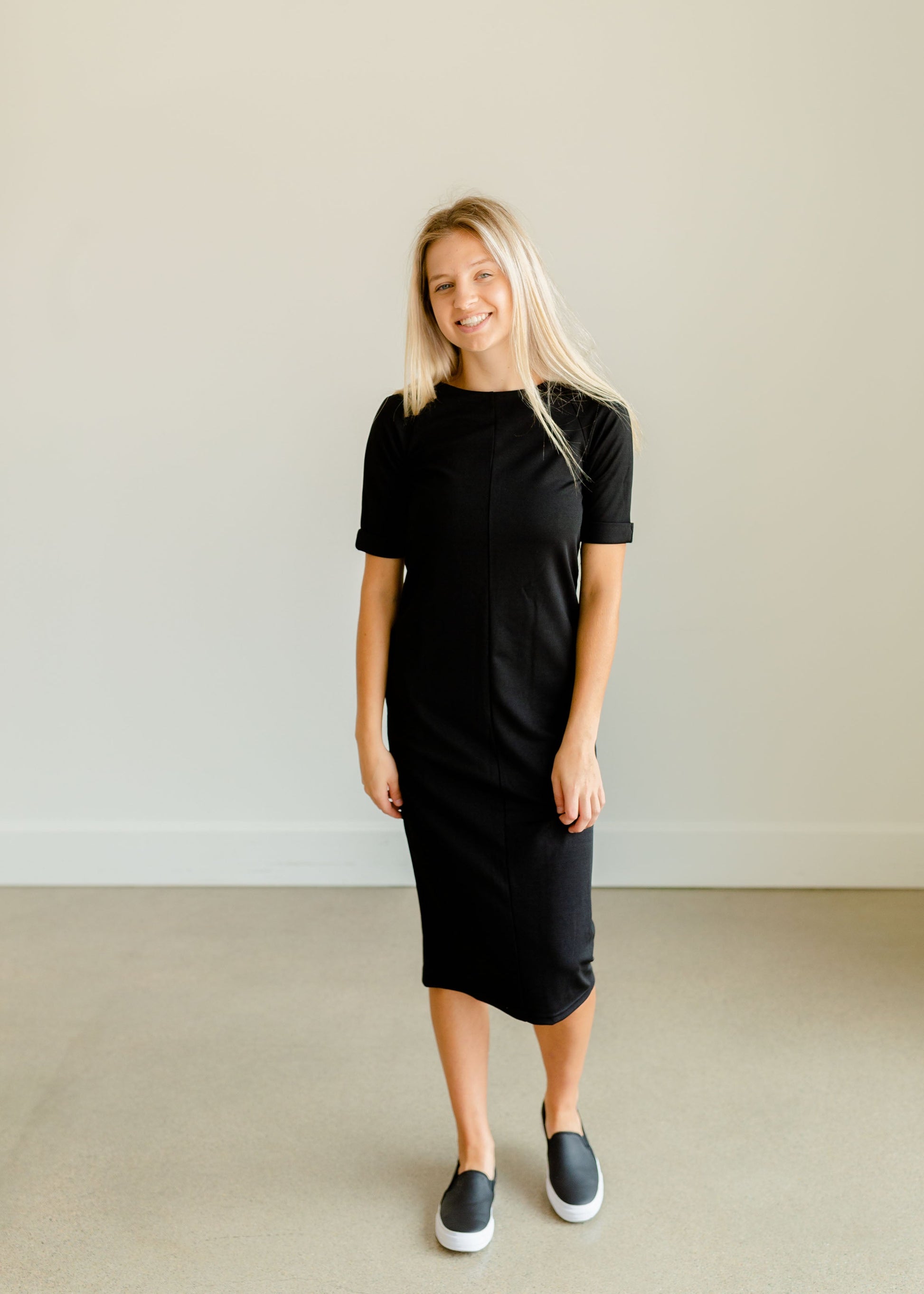 Elly Black Zipper Back Midi Dress - FINAL SALE Dresses