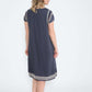Embroidered navy modest midi dress