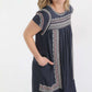 Embroidered navy modest midi dress