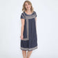 Embroidered navy modest midi dress
