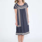 Embroidered navy modest midi dress