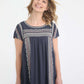 Embroidered navy modest midi dress