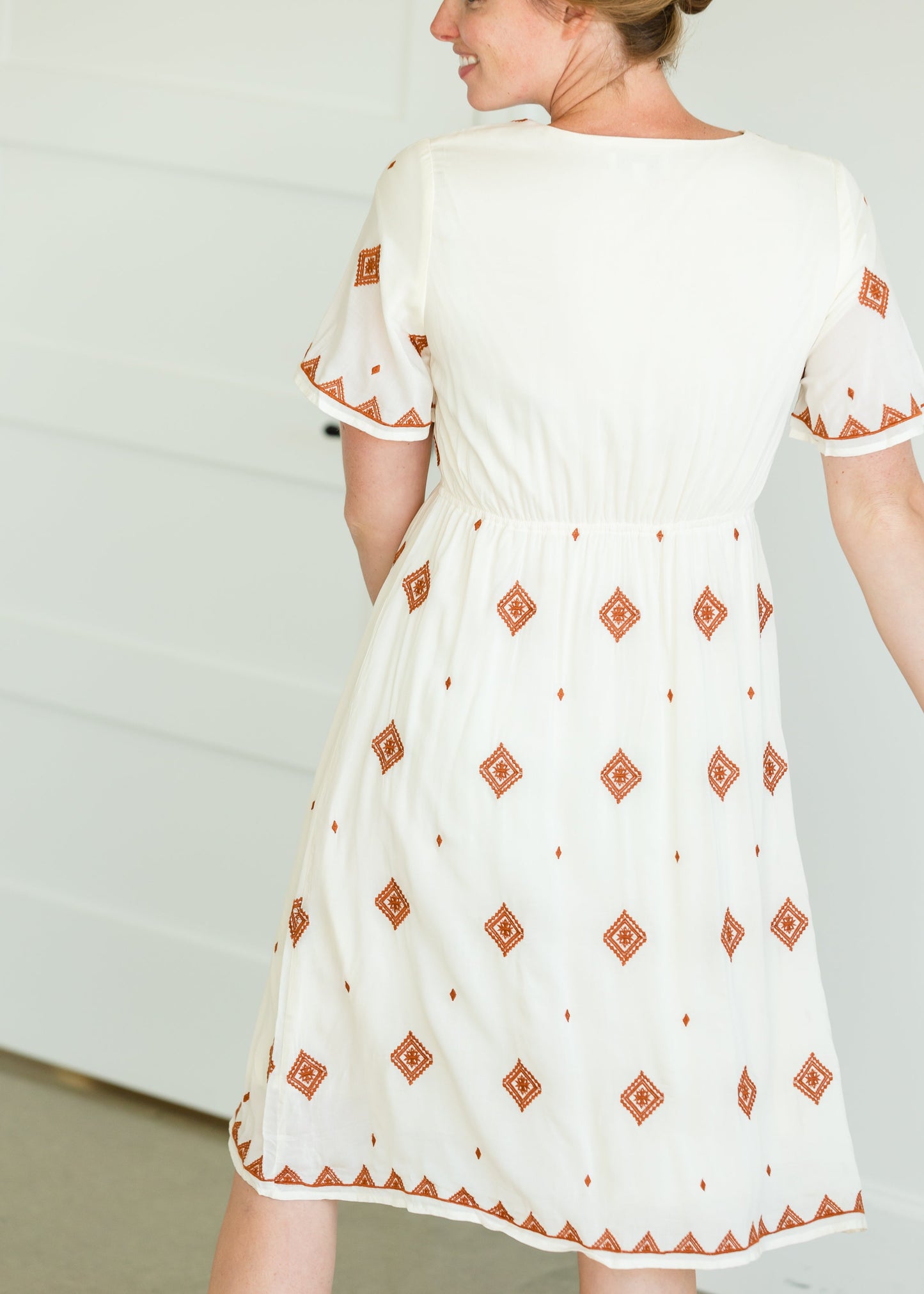 Embroidered Detail V-Neck Midi Dress - FINAL SALE Dresses