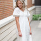 Embroidered Eyelet Midi Dress with Bubble Sleeves Dresses