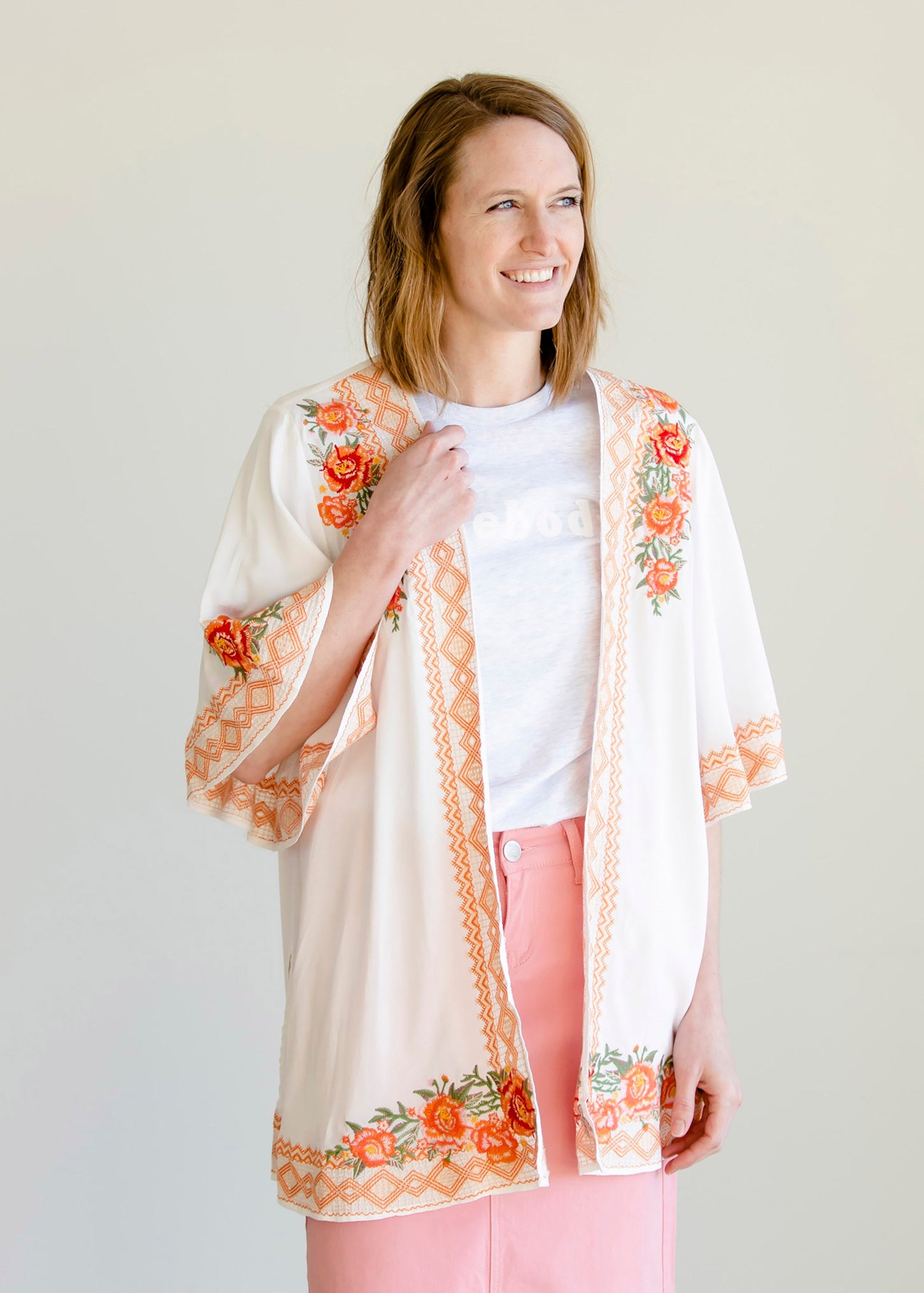 Embroidered Floral Open Front Kimono - FINAL SALE Layering Essentials