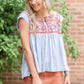 Embroidered Flutter Sleeve Blouse Tops