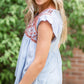 Embroidered Flutter Sleeve Blouse Tops
