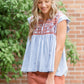 Embroidered Flutter Sleeve Blouse Tops