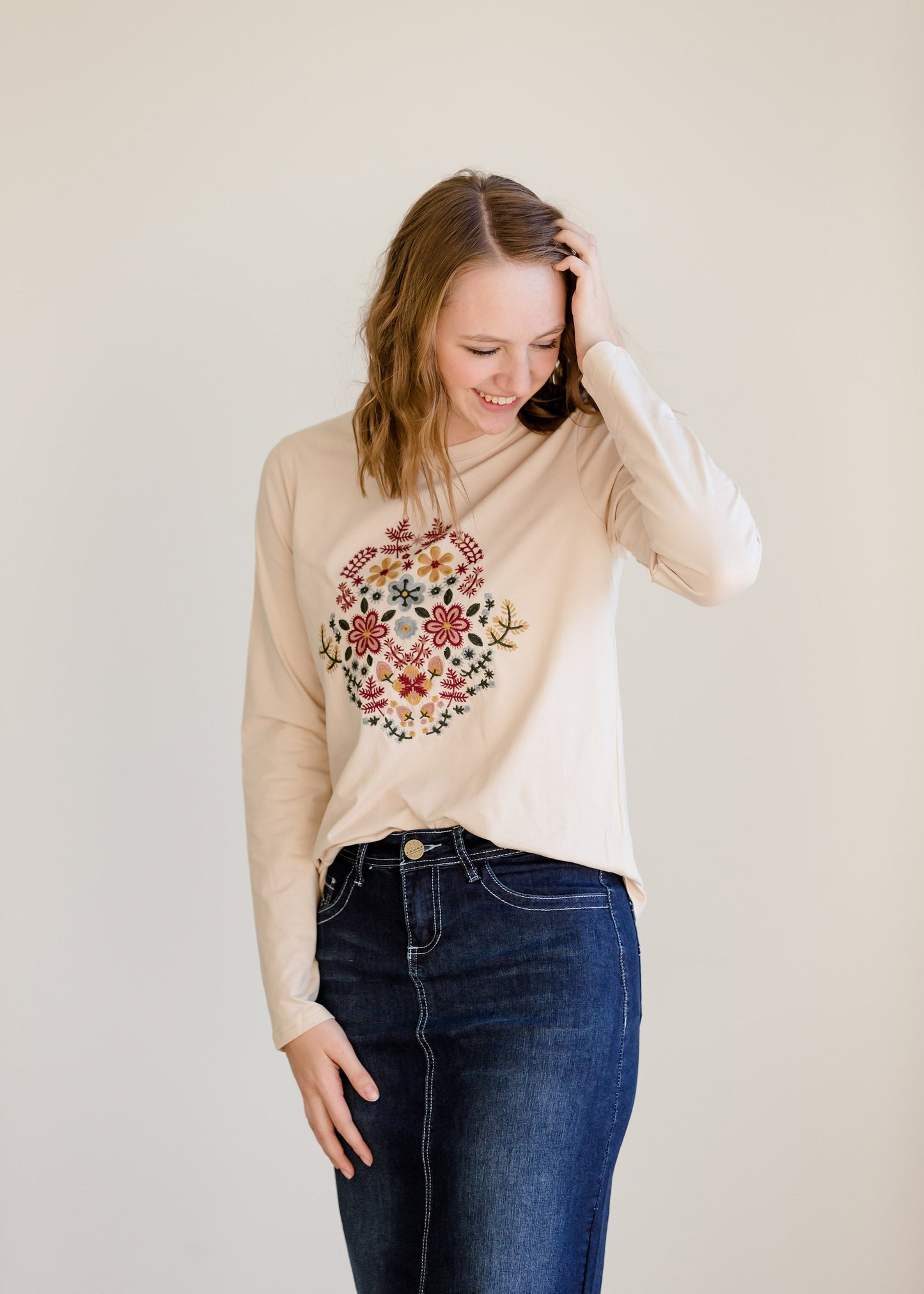 Embroidered Long Sleeve Top - FINAL SALE Tops