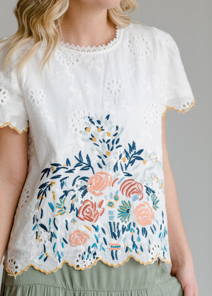 Embroidered Scalloped Hem Top - FINAL SALE Tops