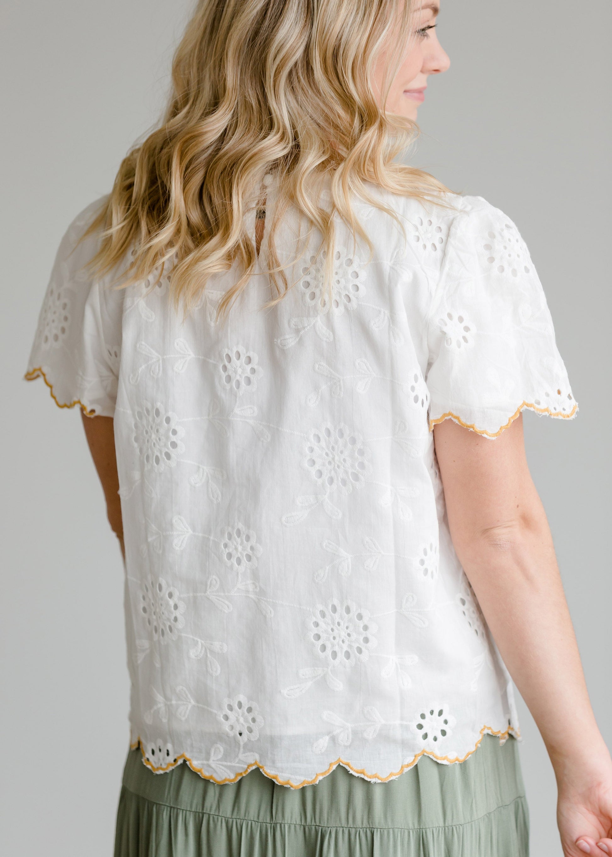 Embroidered Scalloped Hem Top - FINAL SALE Tops