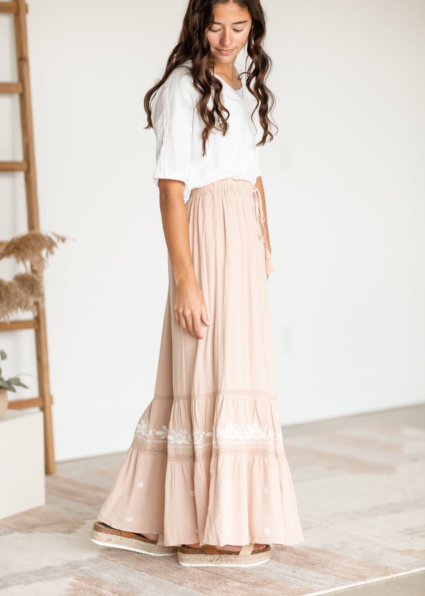 Embroidered Tiered Maxi Skirt Skirts