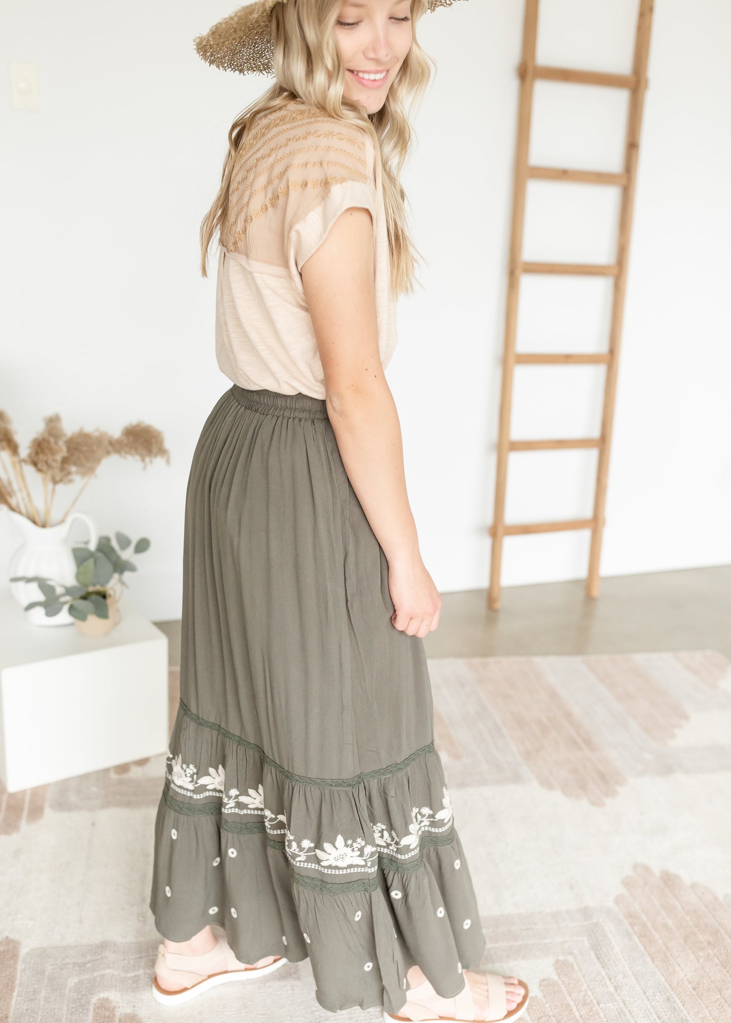 Embroidered Tiered Maxi Skirt Skirts