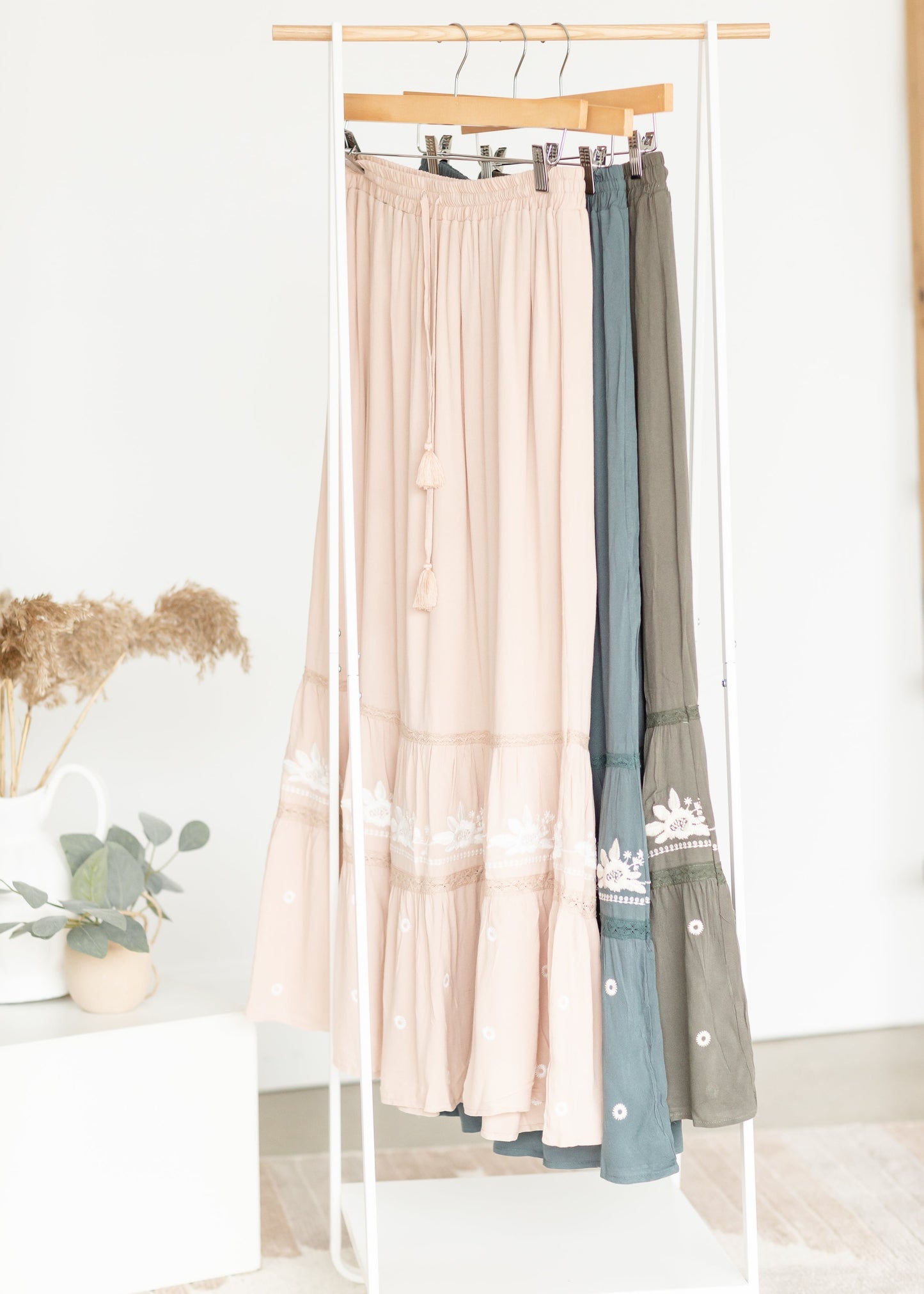 Embroidered Tiered Maxi Skirt Skirts