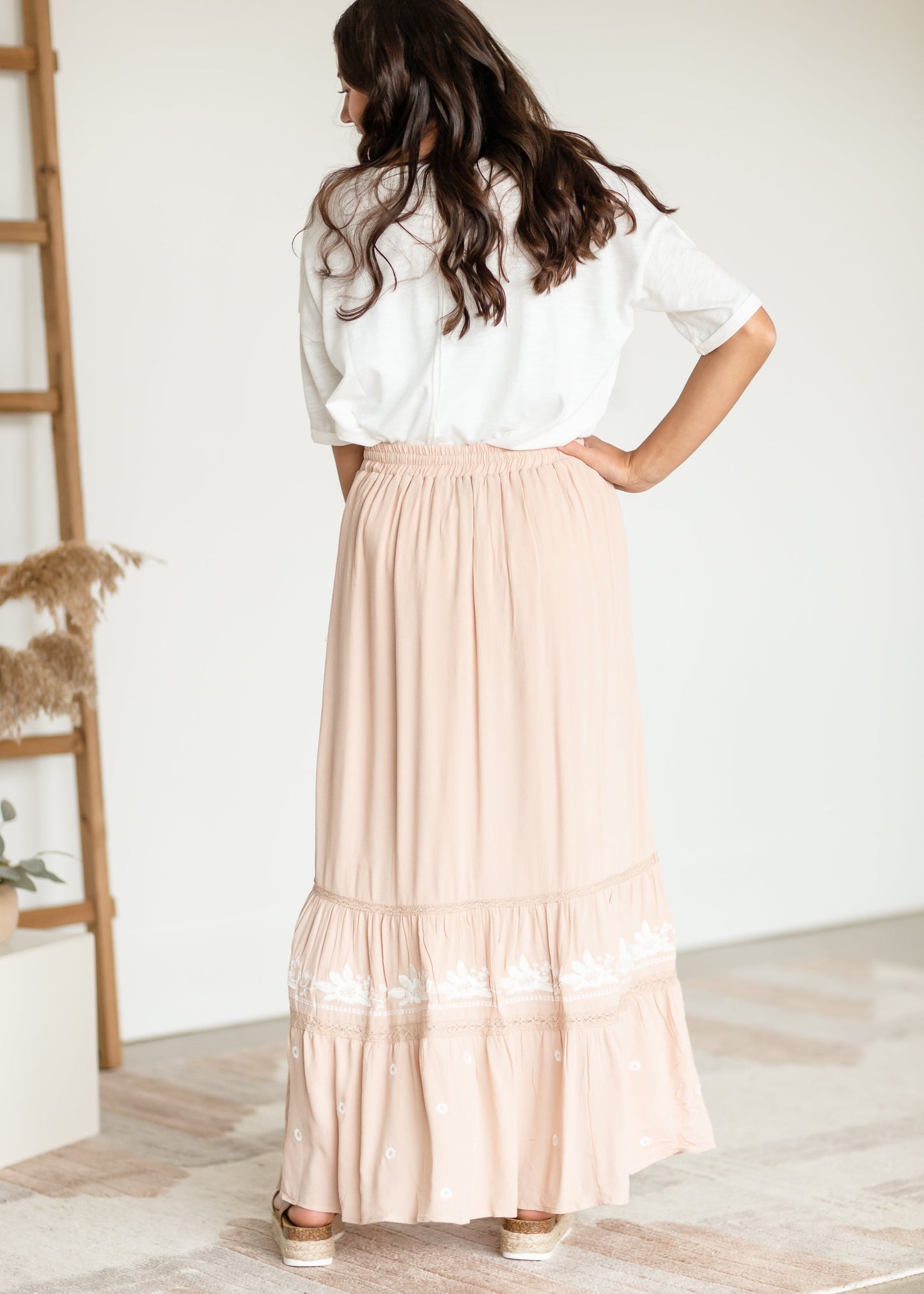 Embroidered Tiered Maxi Skirt Skirts