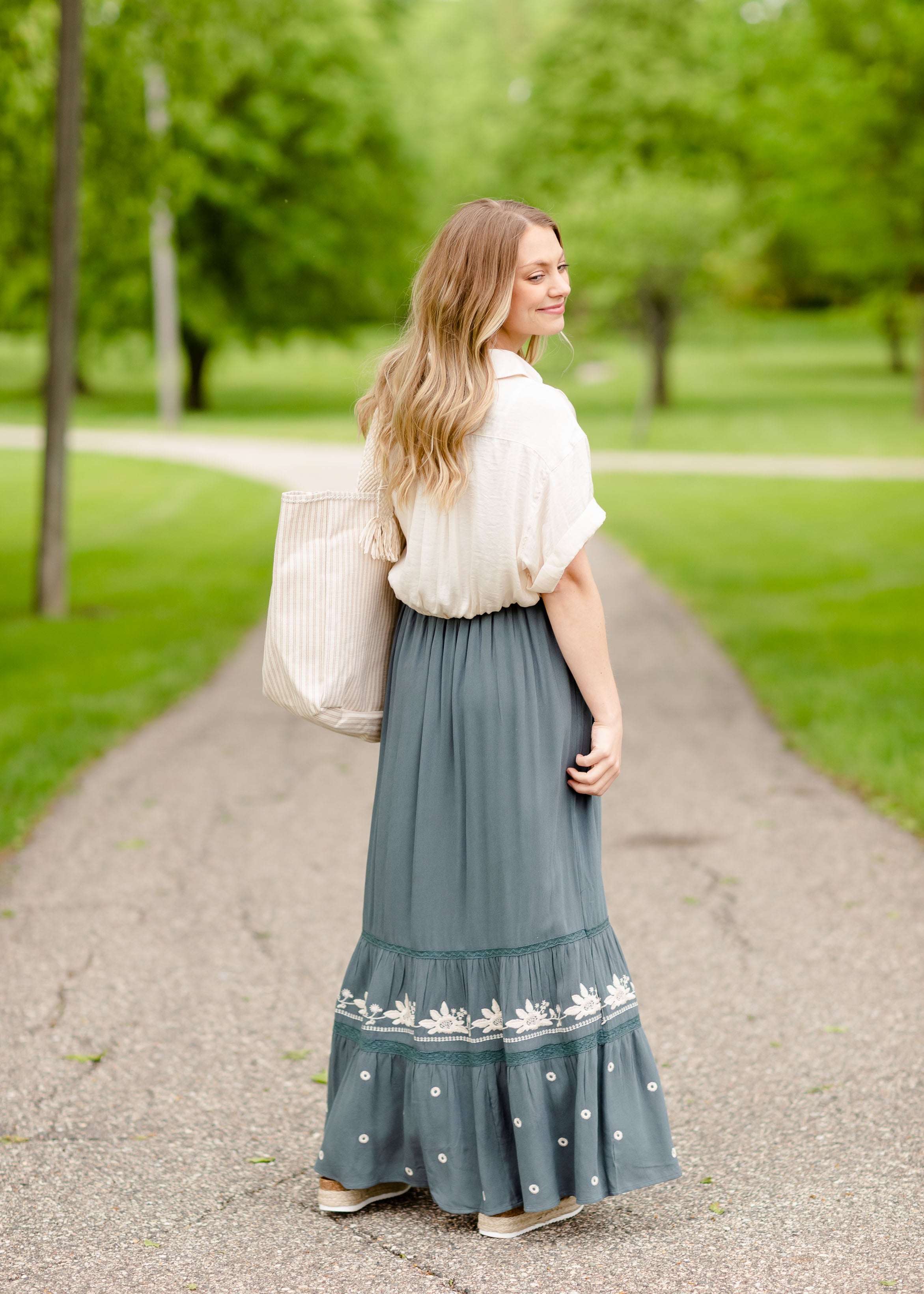 Herlipto Embroidered Velour Tiered Skirt