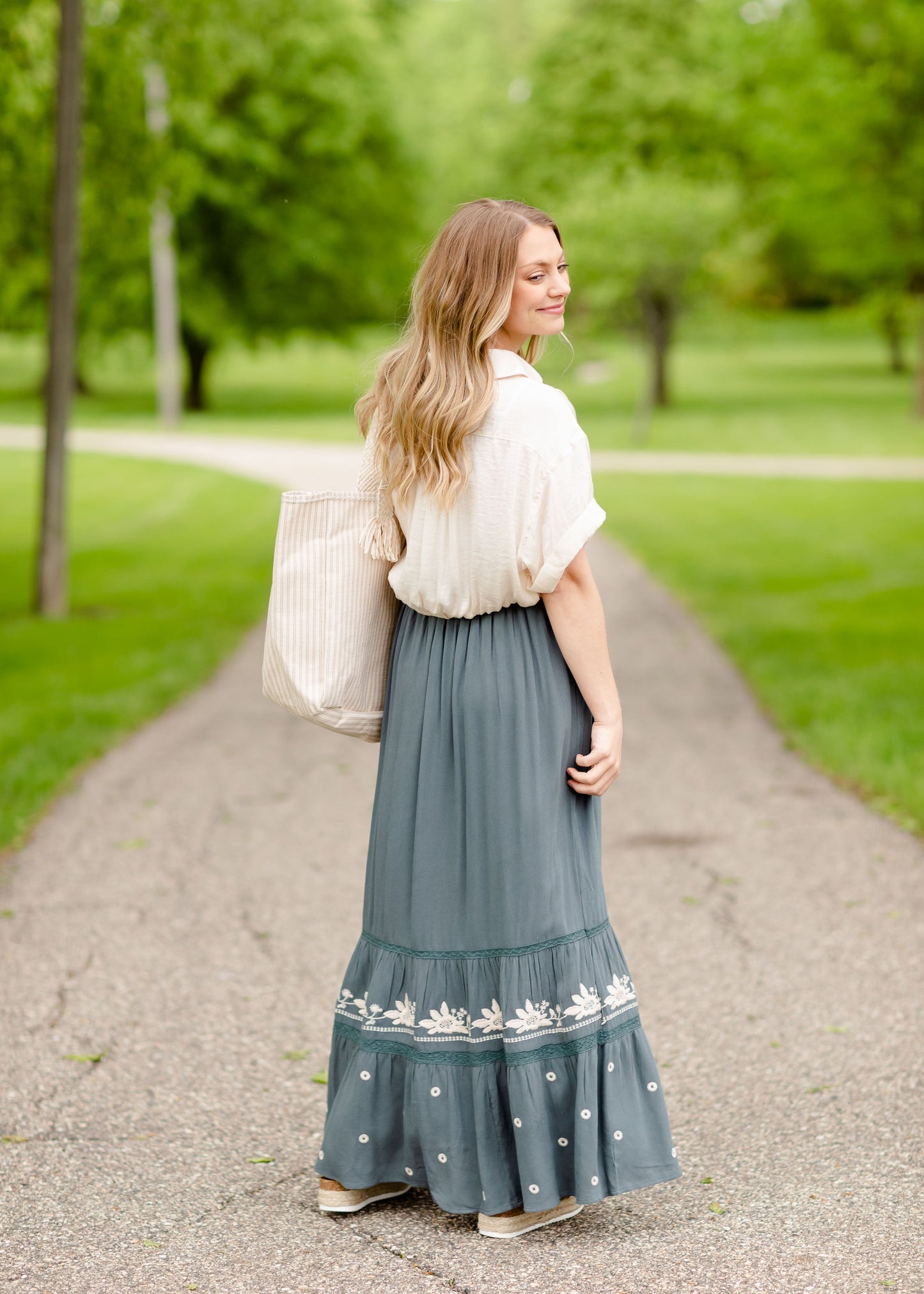 Embroidered Tiered Maxi Skirt Skirts