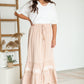 Embroidered Tiered Maxi Skirt Skirts Blush / S