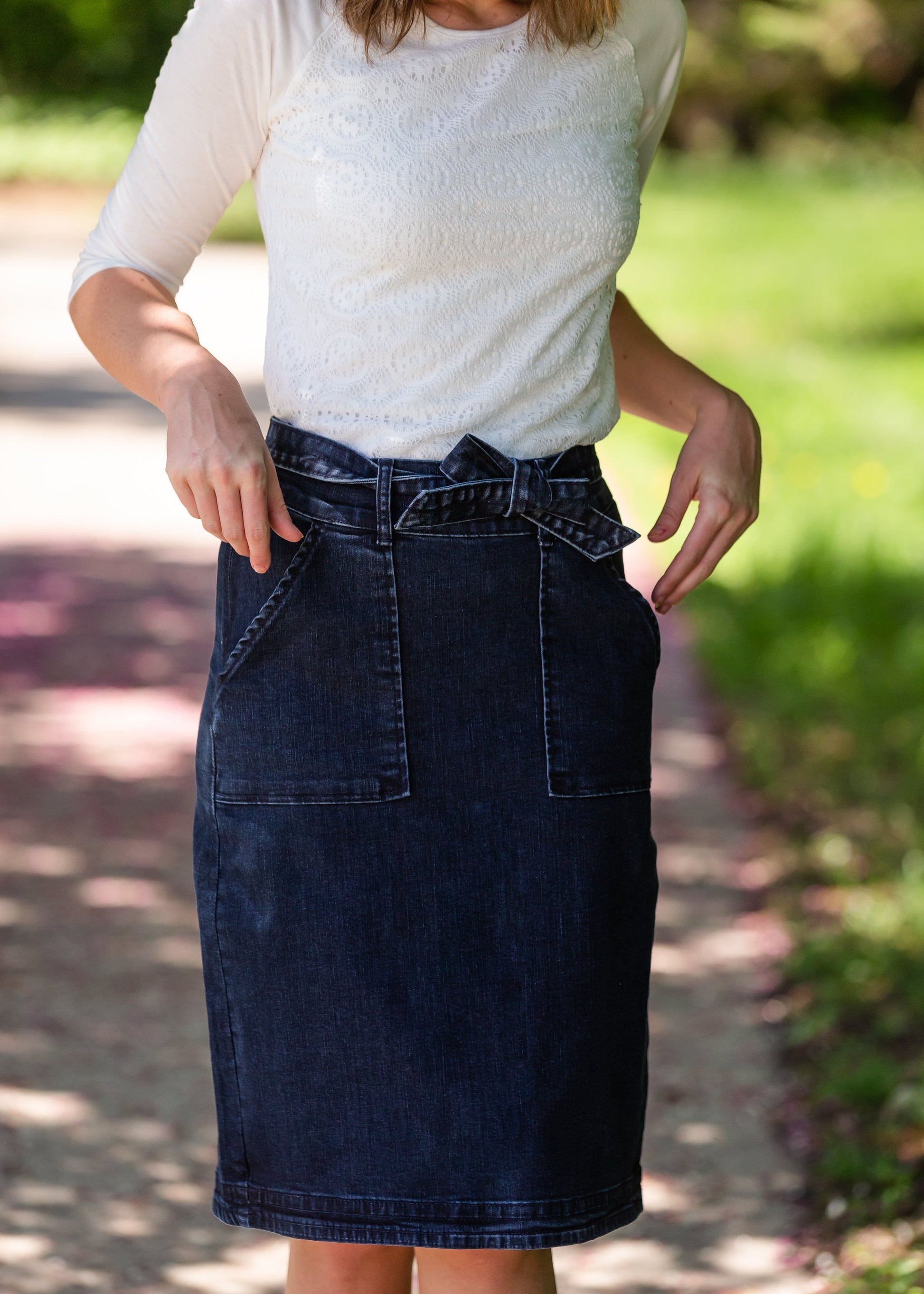 Emma Paper Bag Tie Midi Denim Jean Skirt - FINAL SALE Skirts