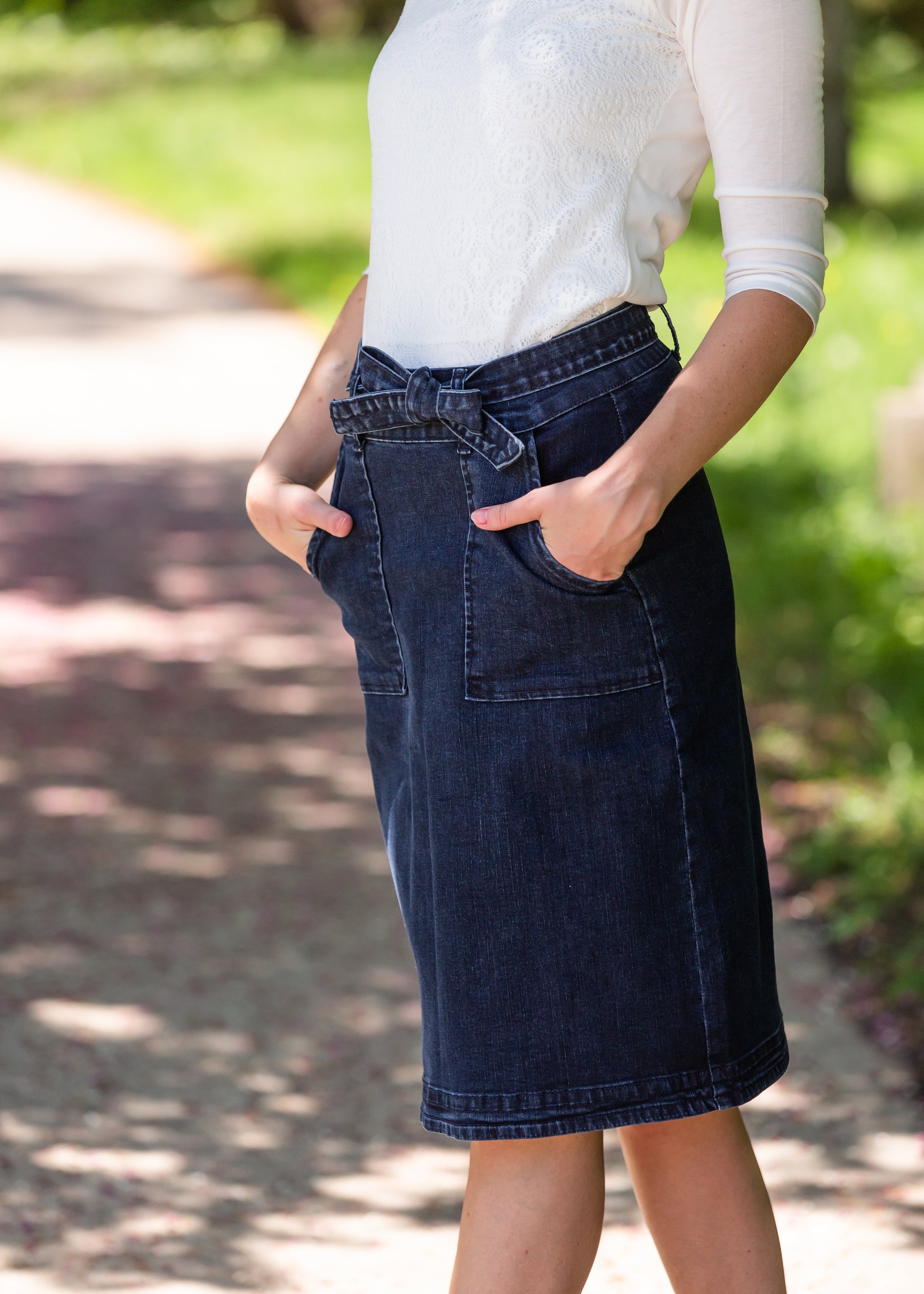 Emma Paper Bag Tie Midi Denim Jean Skirt - FINAL SALE Skirts