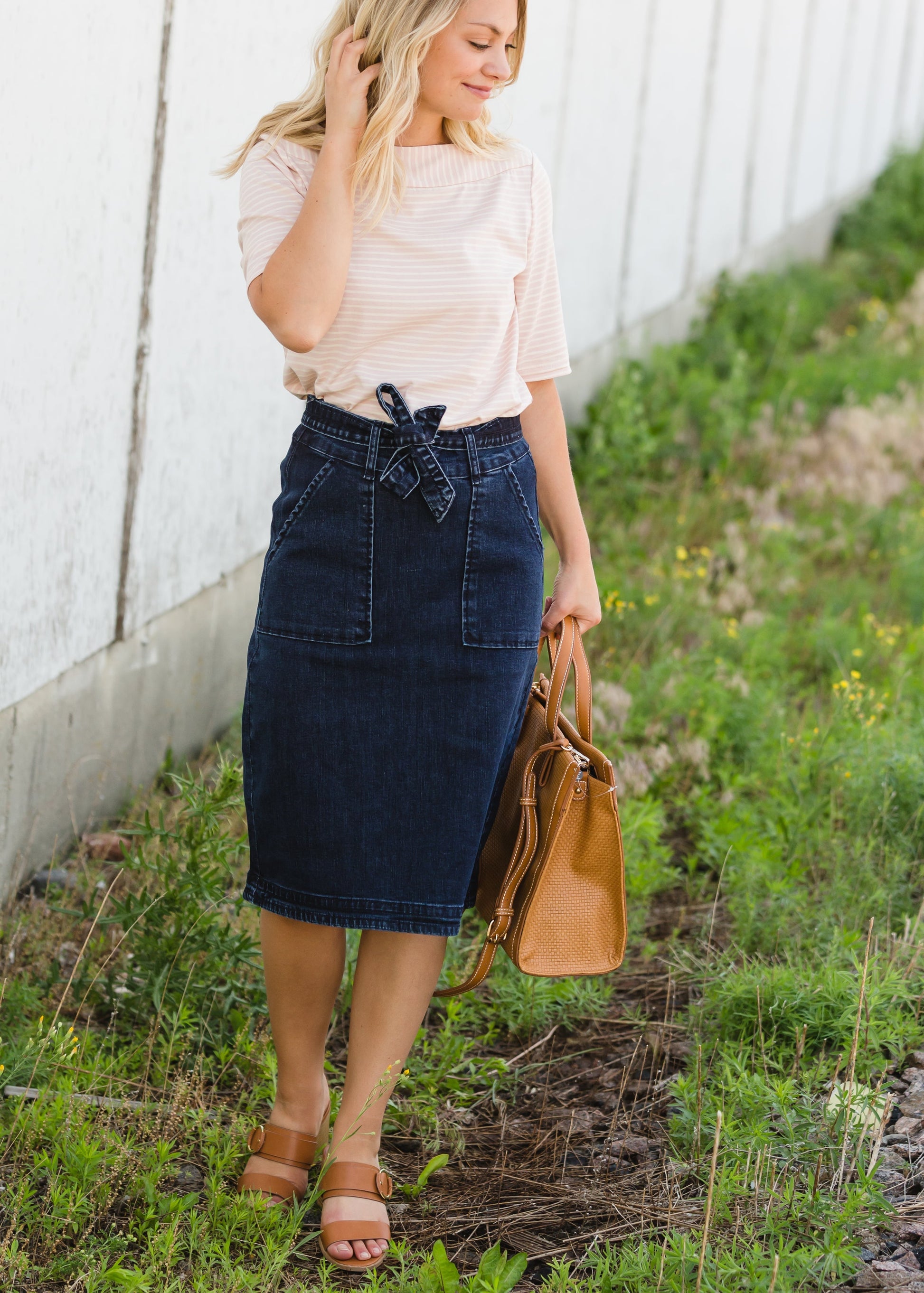 Emma Paper Bag Tie Midi Denim Jean Skirt - FINAL SALE Skirts