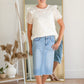Eva Raw Hem Midi Denim Skirt Inherit Co.