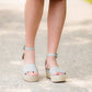 snake texture blue platform wedge heels