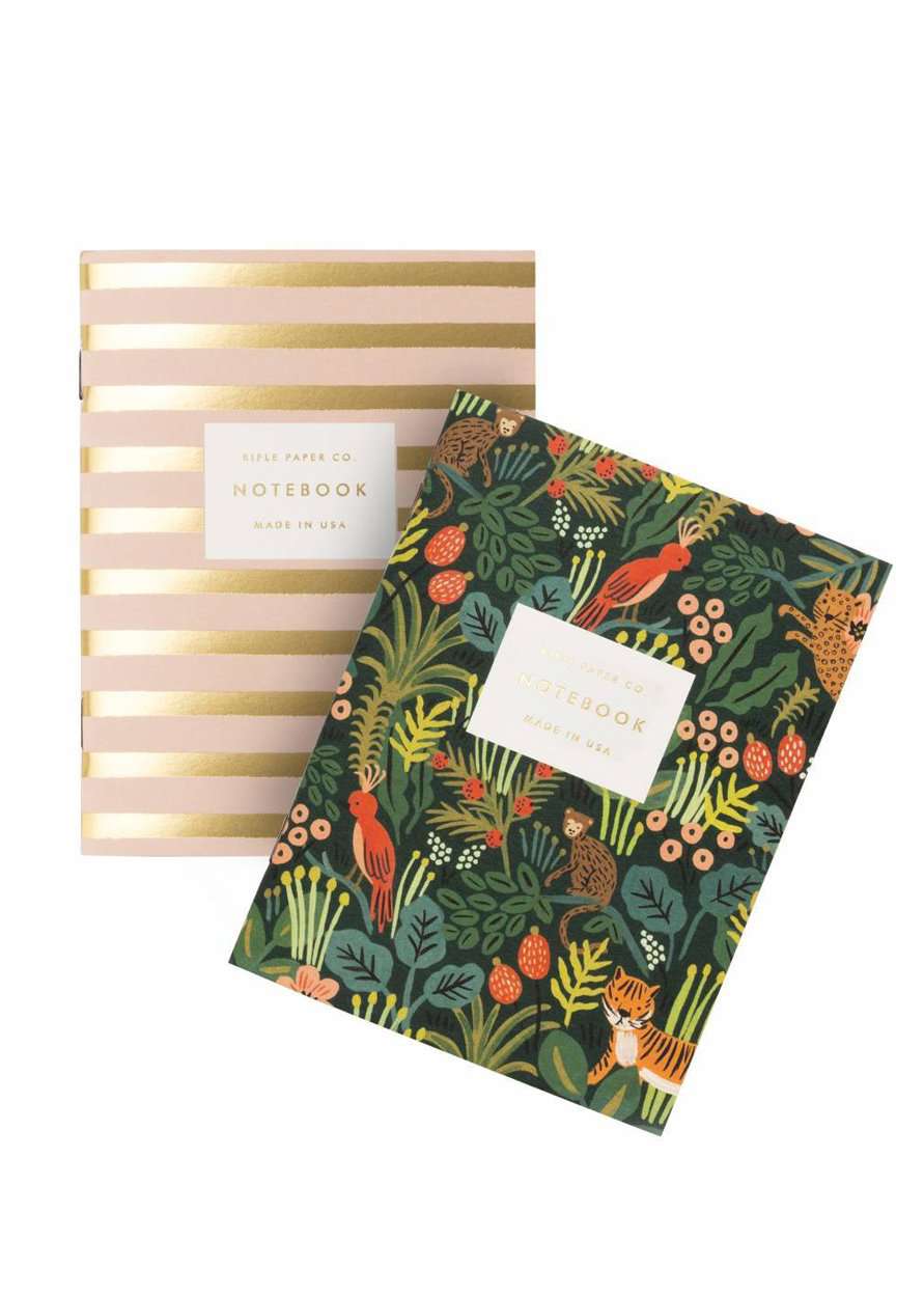 Modest and affordable rifle paper gold stripe and floral black notebook